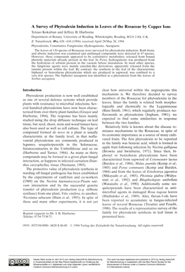 A Survey of Phytoalexin Induction in Leaves of the Rosaceae by Copper Ions Tetsuo Kokubun and Jeffrey B