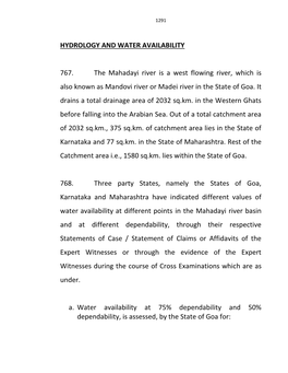 HYDROLOGY and WATER AVAILABILITY 767. the Mahadayi