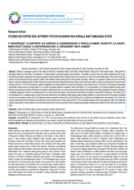 Research Article STUDIES on COFFEE SOIL NUTRIENT STATUS in KARNATAKA KERALA and TAMILNADU STATE