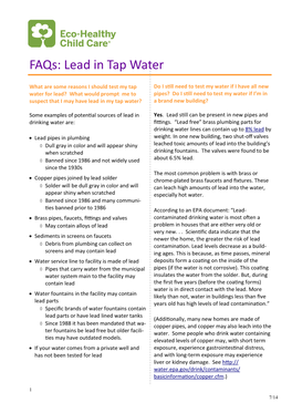 Faqs: Lead in Tap Water