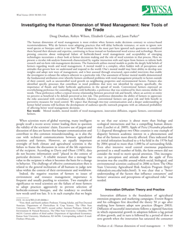 Investigating the Human Dimension of Weed Management: New Tools of the Trade Doug Doohan, Robyn Wilson, Elizabeth Canales, and Jason Parker*