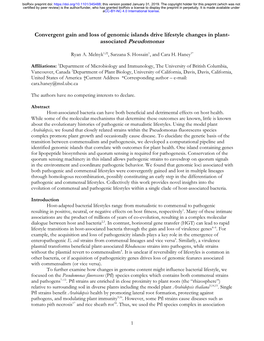 Convergent Gain and Loss of Genomic Islands Drive Lifestyle Changes in Plant- Associated Pseudomonas