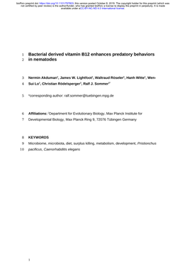 Bacterial Derived Vitamin B12 Enhances Predatory Behaviors In