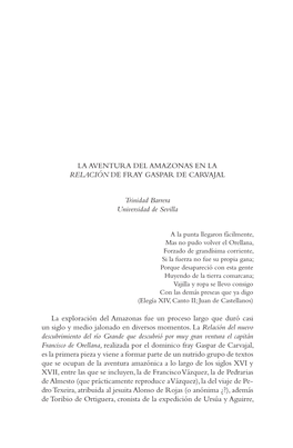 La Aventura Del Amazonas En La Relación De Fray Gaspar De Carvajal