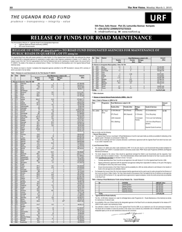 Release of Funds for Road Maintenance