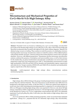 Microstructure and Mechanical Properties of Co-Cr-Mo-Si-Y-Zr High Entropy Alloy