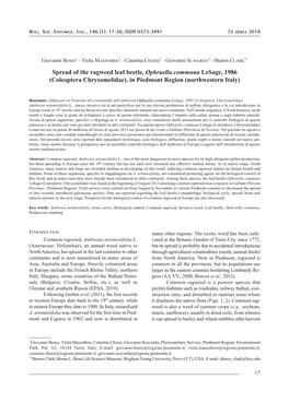 Spread of the Ragweed Leaf Beetle, Ophraella Communa Lesage, 1986 (Coleoptera Chrysomelidae), in Piedmont Region (Northwestern Italy)