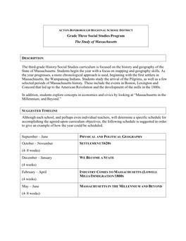 Grade Three Social Studies Program the Study of Massachusetts The