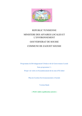 Republic Tunisienne Ministere Des Affaires Locales Et L’Environnement Gouvernerat De Sousse Commune De Zaouiet Sousse