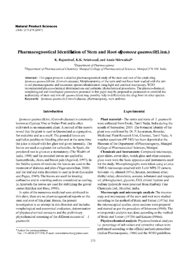 Pharmacognostical Identification of Stem and Root of Ipomoea Quamoclit (Linn.)