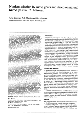 Nutrient Selection by Cattle, Goats and Sheep on Natural Karoo Pasture. 2