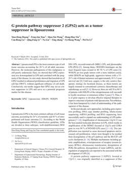 G Protein Pathway Suppressor 2 (GPS2) Acts As a Tumor Suppressor in Liposarcoma