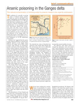 Arsenic Poisoning in the Ganges Delta the Natural Contamination of Drinking Water by Arsenic Needs to Be Urgently Addressed