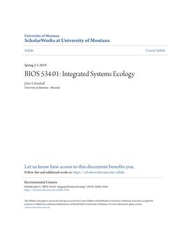 Integrated Systems Ecology John S