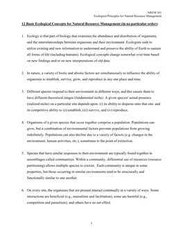 Eleven Basic Ecological Concepts for Natural Resource Management