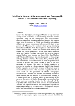 A Socio-Economic and Demographic Profile: Is the Muslim Population Exploding?