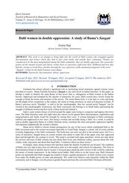 Dalit Women in Double Oppression: a Study of Bama's Sangati