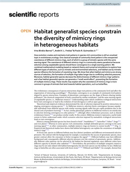 Habitat Generalist Species Constrain the Diversity of Mimicry Rings in Heterogeneous Habitats Irina Birskis‑Barros1,2, André V