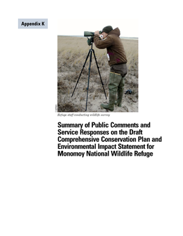 Summary of Public Comments and Service Responses on the Draft Comprehensive Conservation Plan and Environmental Impact Statement for Monomoy National Wildlife Refuge
