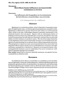 Hervibors Hosts Influence on Insecticide Resistance: a Review