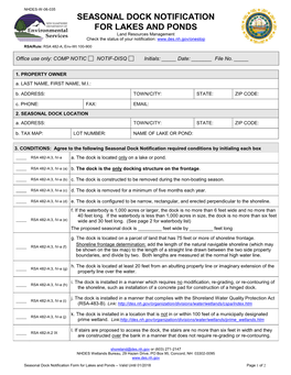 Seasonal Dock Notification for Lakes and Ponds