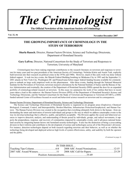 The Criminologist Page 1 the Criminologist the Official Newsletter of the American Society of Criminology