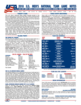 2018 U.S. Men's National Team Game Notes Bronze Medal Game Vs