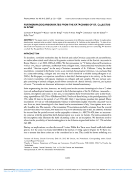 1221 FURTHER RADIOCARBON DATES from the CATACOMBS of ST. CALLIXTUS in ROME Leonard V Rutgers1 • Klaas Van Der Borg2 • Arie F