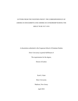 The Correspondence of American Doughboys and American Censorship During the Great War 1917-1918 Doctors of Letters Dissertation By