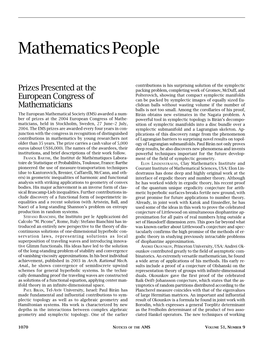 Mathematics People, Volume 51, Number 9