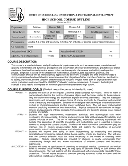 HIGH SCHOOL COURSE OUTLINE (Revised June 2011)