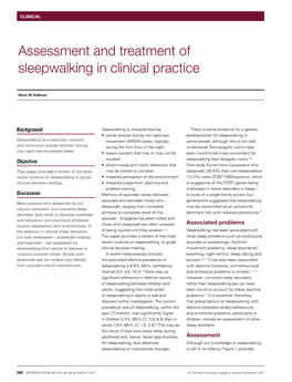 Assessment and Treatment of Sleepwalking in Clinical Practice