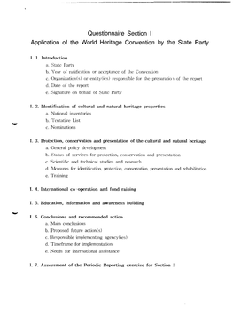 Section I Application of the World Heritage Convention by the State Party