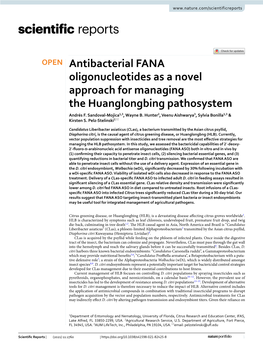 Antibacterial FANA Oligonucleotides As a Novel Approach for Managing the Huanglongbing Pathosystem Andrés F