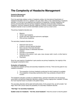 The Complexity of Headache Management