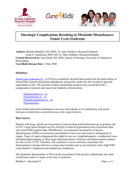 Tumor Lysis Syndrome