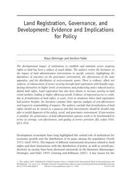 Land Registration, Governance, and Development: Evidence and Implications for Policy