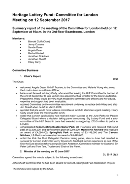 London Committee Summary Report September 2017