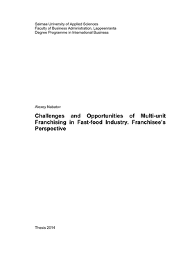 Challenges and Opportunities of Multi-Unit Franchising in Fast-Food Industry