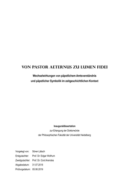 Von Pastor Aeternus Zu Lumen Fidei