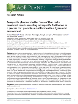 Conspecific Plants Are Better 'Nurses' Than Rocks: Consistent Results Revealing Intraspecific Facilitation As a Process That