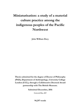 Miniaturisation: a Study of a Material Culture Practice Among the Indigenous Peoples of the Pacific Northwest