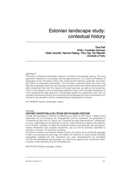 Estonian Landscape Study: Contextual History