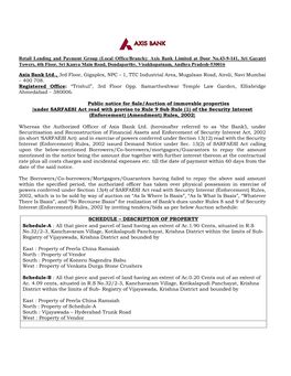 Retail Lending and Payment Group (Local Office/Branch): Axis Bank Limited at Door No.43-9-141, Sri Gayatri Towers, 4Th Floor, Sr