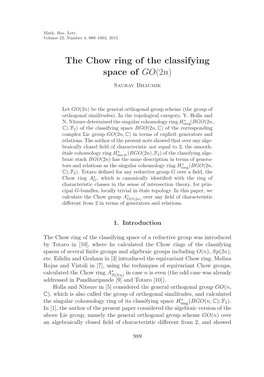 The Chow Ring of the Classifying Space of GO(2N) Saurav Bhaumik