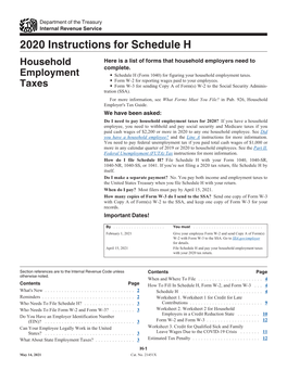 2020 Instructions for Schedule H Household Here Is a List of Forms That Household Employers Need to Complete