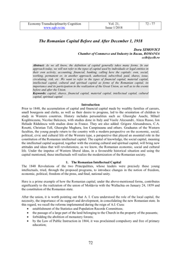 72 the Romanian Capital Before and After December 1, 1918