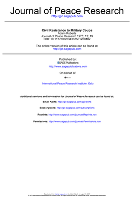 Civil Resistance to Military Coups Adam Roberts Journal of Peace Research 1975; 12; 19 DOI: 10.1177/002234337501200102