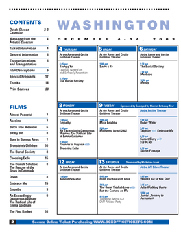 WASHINGTON Calendar Message from the 4 DECEMBER 4-14, 2003 Artistic Director