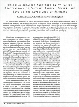 Exploring Arranged Marriages in My Family: Negotiations of Culture, Family, Gender, and Love in the Adventures of Marriage